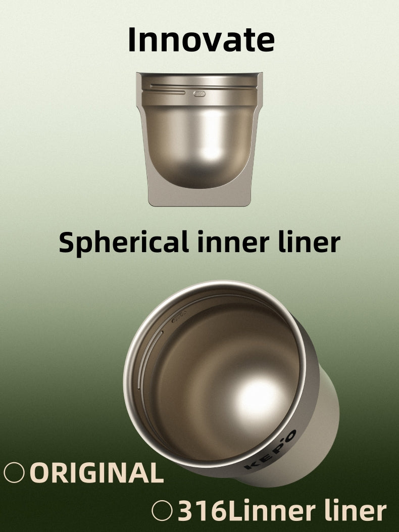 KEPO 240ml Insulated Coffee Cup | Spherical 316L Steel Liner | Leak-Proof Travel Mug with Woven Lanyard