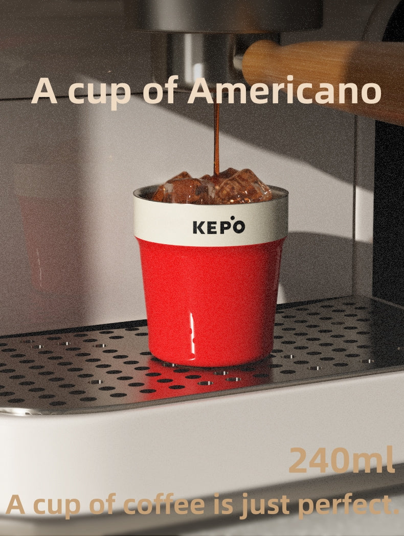 KEPO 240ml Insulated Coffee Cup | Spherical 316L Steel Liner | Leak-Proof Travel Mug with Woven Lanyard