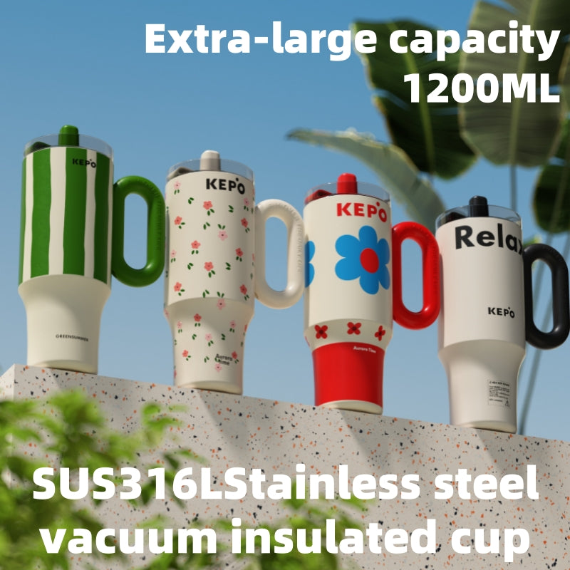 KEPO 40oz Insulated Tumbler with Straw & Handle - Ceramic Lined, Leak-Proof, Large Capacity for Gym & Travel