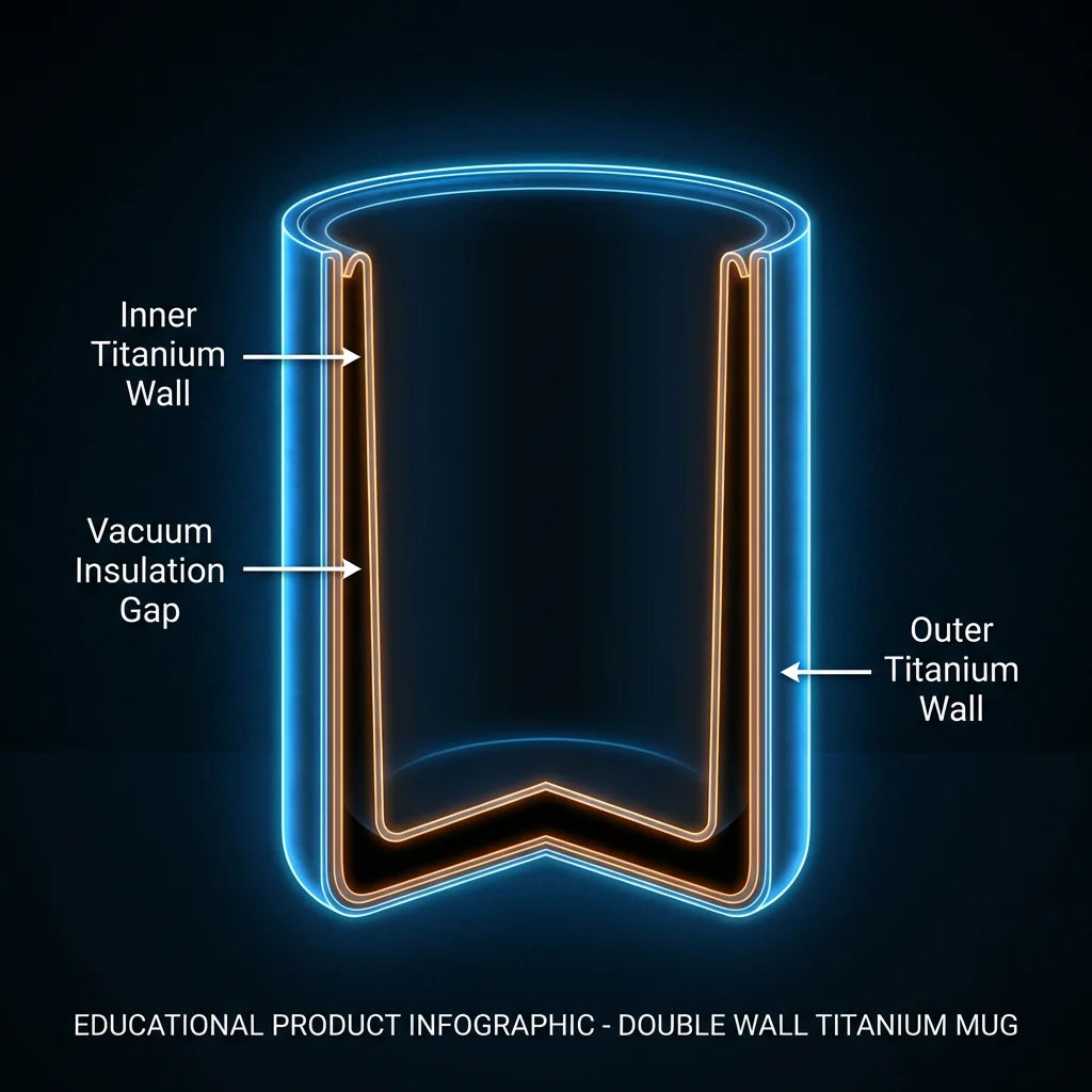 Cutaway cross-section showing double wall vacuum insulation layer