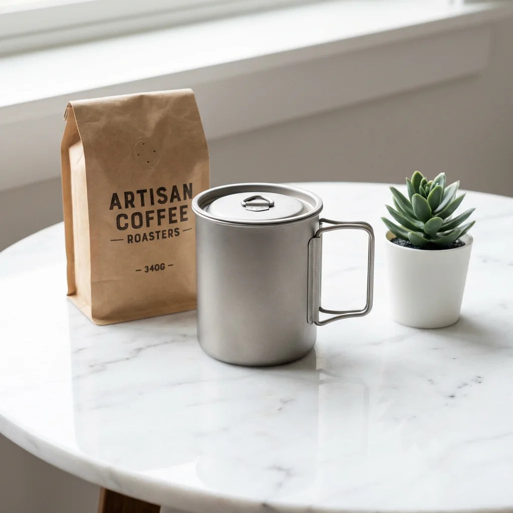Size reference - Titanium mug on marble table
