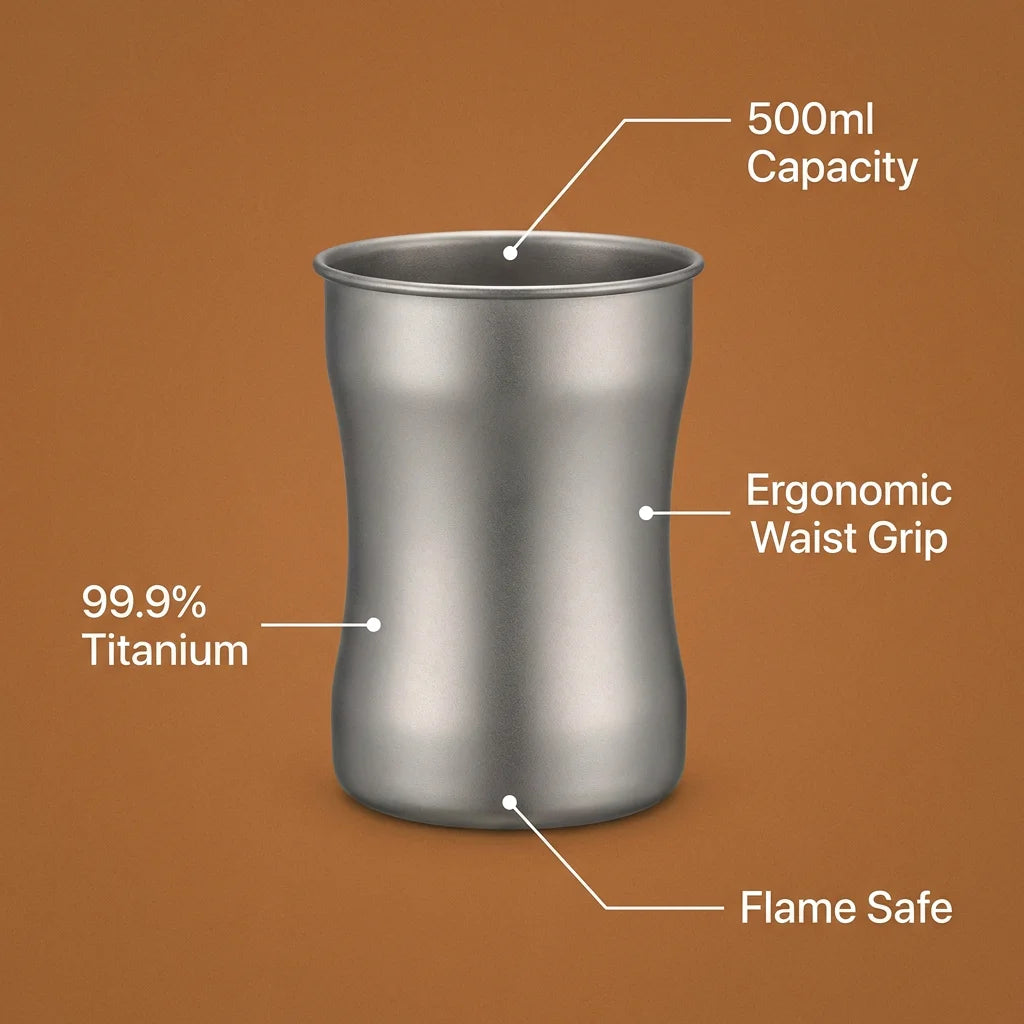 Titanium 500ml mug feature annotation callout poster