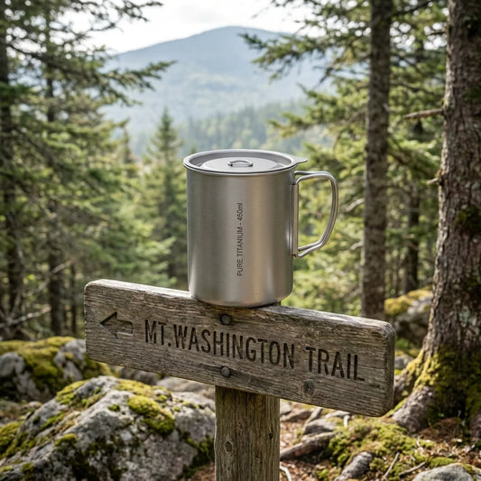 Pure titanium single wall camping mug with titanium lid
