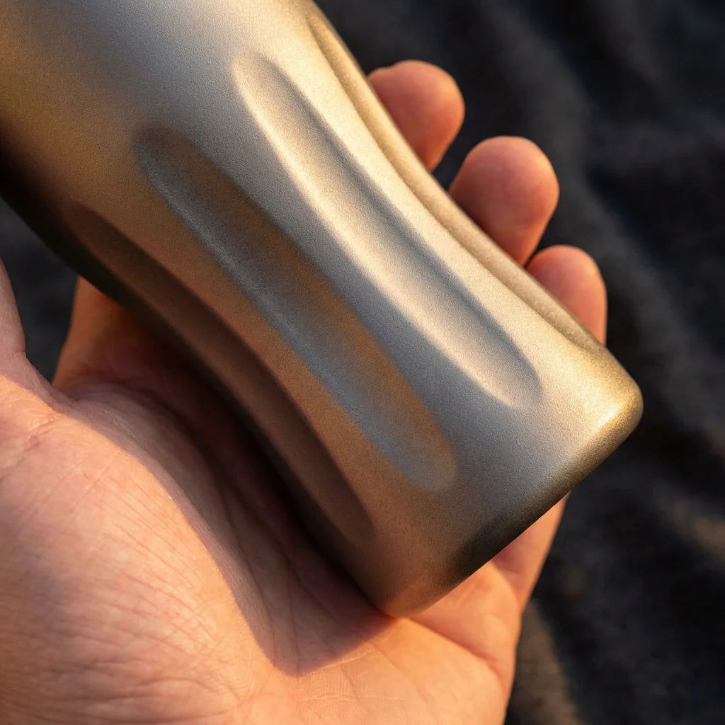 Close-up detail of titanium waist grip area concave curve texture