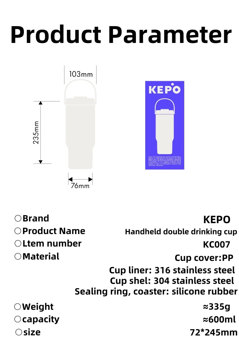 KEPO KC008 Product Parameters 76x235mm 335g 900ml