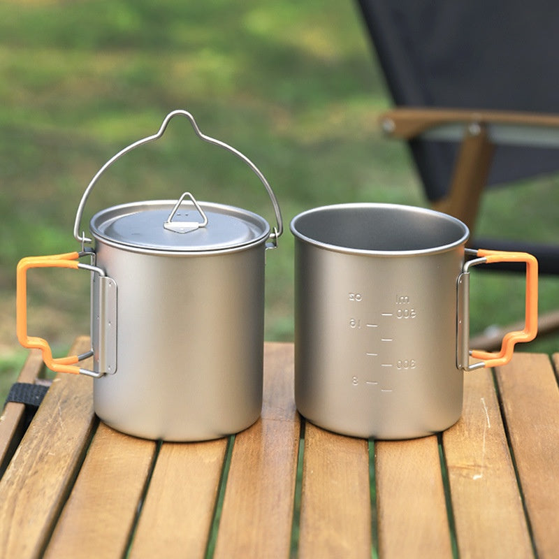 Titanium Wide Mouth Mug with Foldable Handle Outdoor Camping