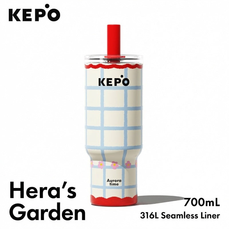 KEPO 700ml Insulated Straw Tumbler | Garden Inspiration Series | 316L Seamless Liner | 6-Hour Hot Cold