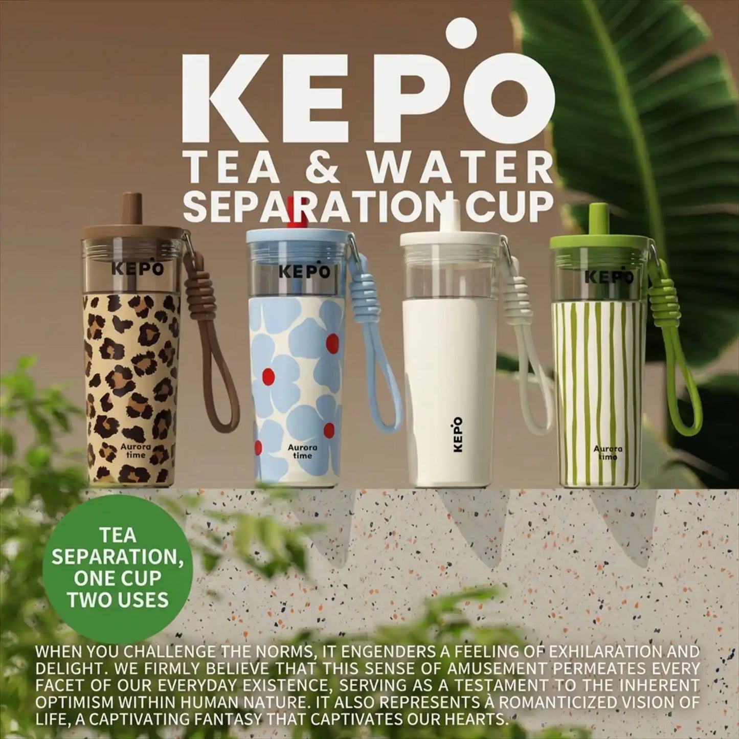 KEPO 700ml Tea Infuser Straw Tumbler | Detachable Tea Filter | 316L Liner | Leak-Proof with Lanyard