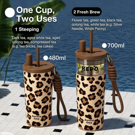 KEPO 700ml Tea Infuser Straw Tumbler | Detachable Tea Filter | 316L Liner | Leak-Proof with Lanyard