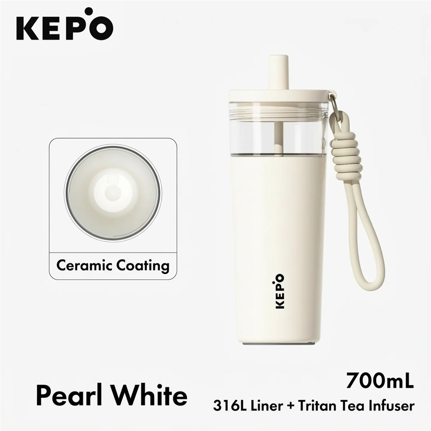 KEPO 700ml Tea Infuser Straw Tumbler | Detachable Tea Filter | 316L Liner | Leak-Proof with Lanyard