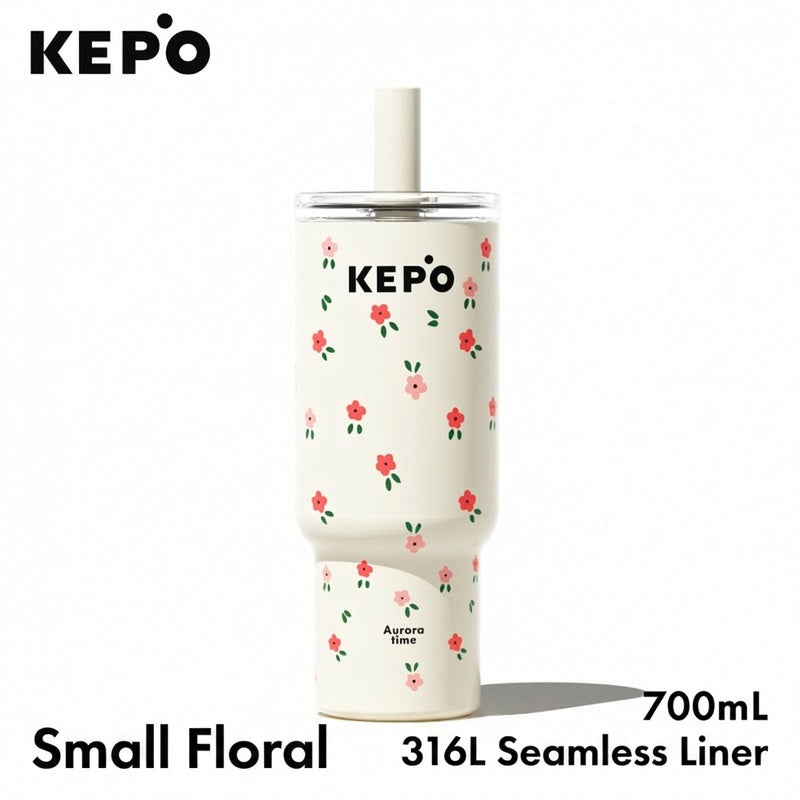 KEPO 700ml Insulated Straw Tumbler | Garden Inspiration Series | 316L Seamless Liner | 6-Hour Hot Cold