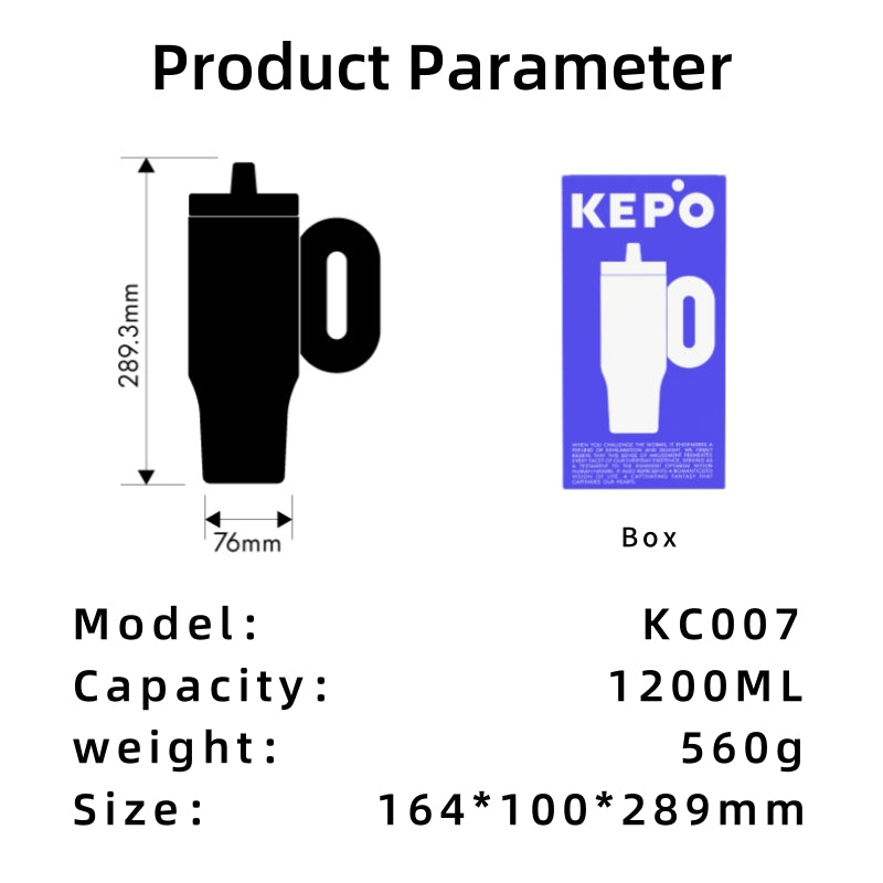 KEPO 40oz Insulated Tumbler with Straw & Handle - Ceramic Lined, Leak-Proof, Large Capacity for Gym & Travel