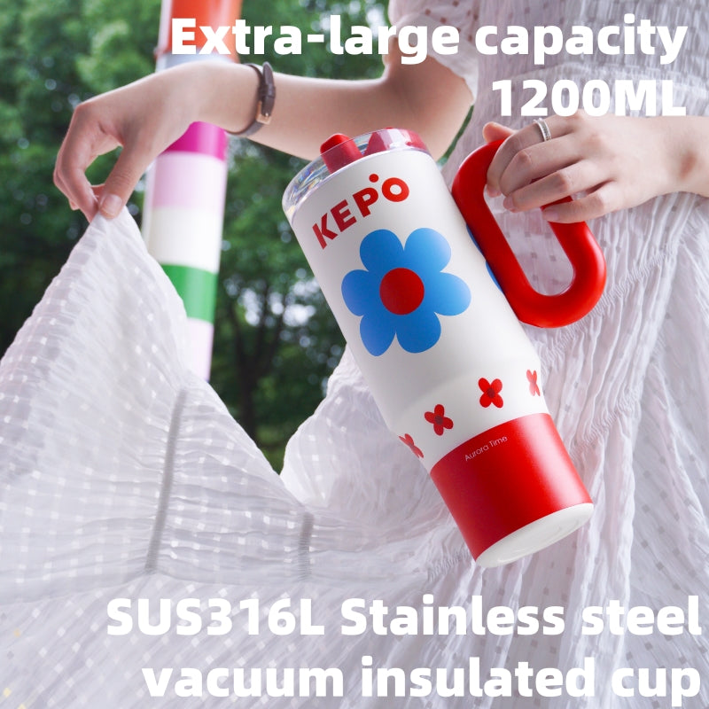 KEPO 40oz Insulated Tumbler with Straw & Handle - Ceramic Lined, Leak-Proof, Large Capacity for Gym & Travel