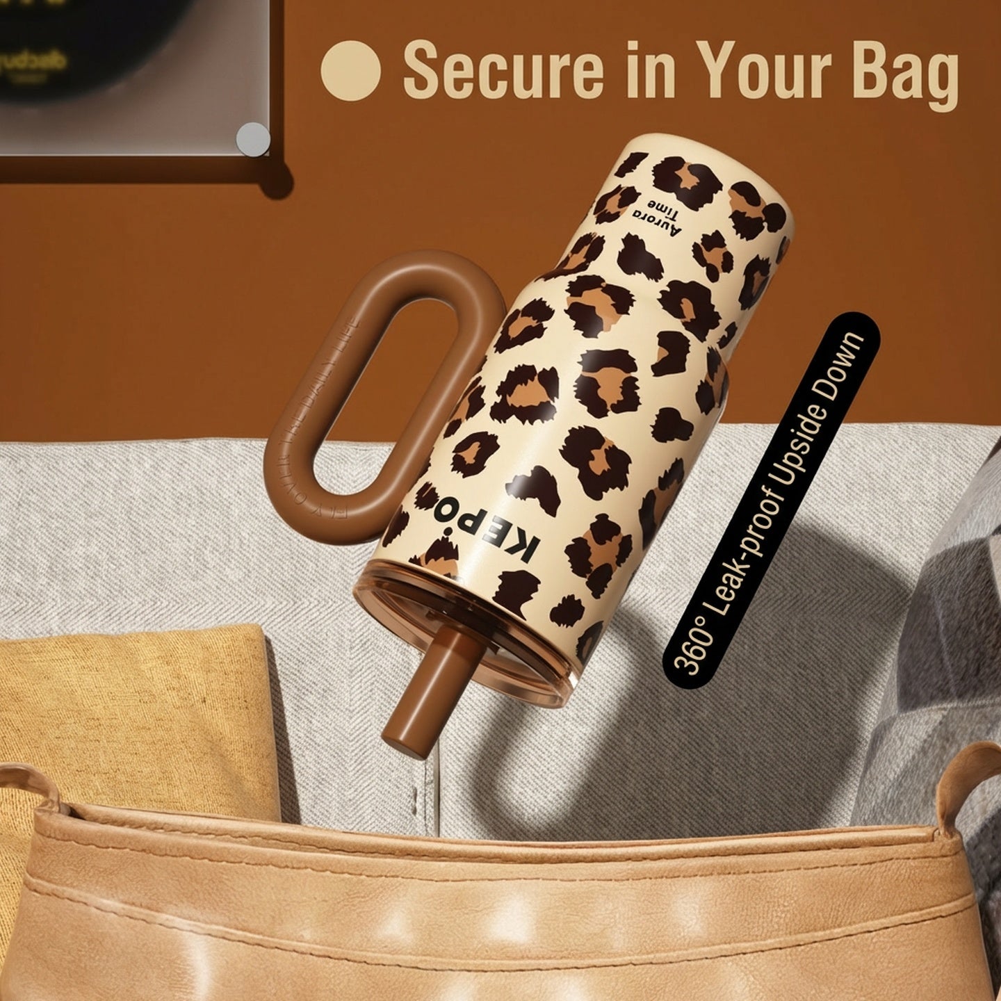 KEPO 900ml Insulated Tumbler with Handle & Straw | Floral Art Series | Leak-Proof Travel Cup